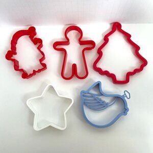 Christmas Cookie Cutters Large Plastic Vintage Set of 5